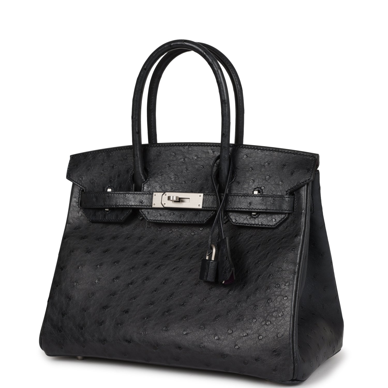 Top Quality HMS Special Order (HSS) Birkin 30 Black Verso Ostrich Brushed Palladium Hardware