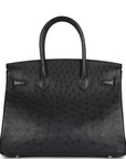 Top Quality HMS Special Order (HSS) Birkin 30 Black Verso Ostrich Brushed Palladium Hardware