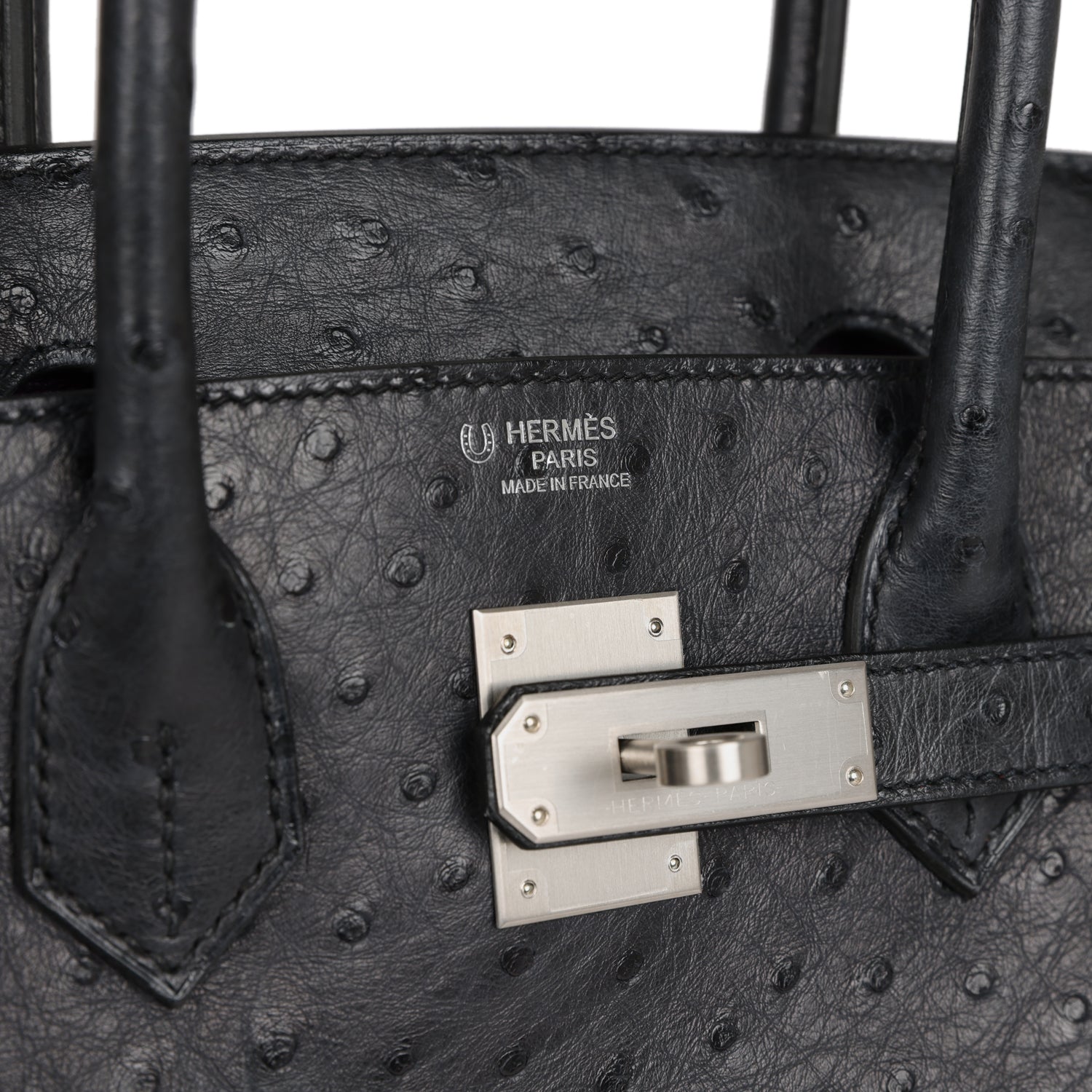 Top Quality HMS Special Order (HSS) Birkin 30 Black Verso Ostrich Brushed Palladium Hardware