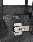 Top Quality HMS Special Order (HSS) Birkin 30 Black Verso Ostrich Brushed Palladium Hardware
