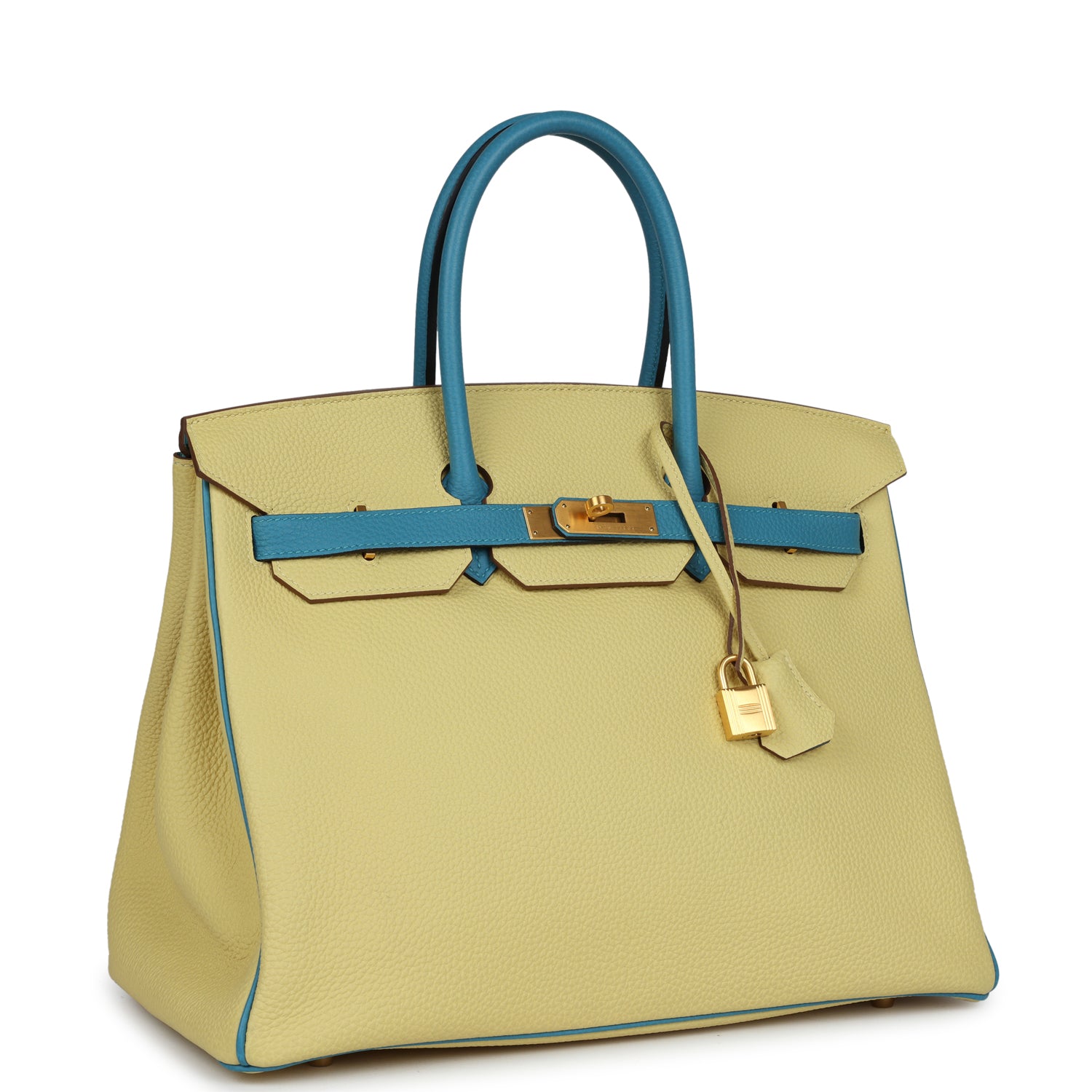 HMS Special Order (HSS) Birkin 35 Jaune Poussin and Bleu Paradise Togo Brushed Gold Hardware