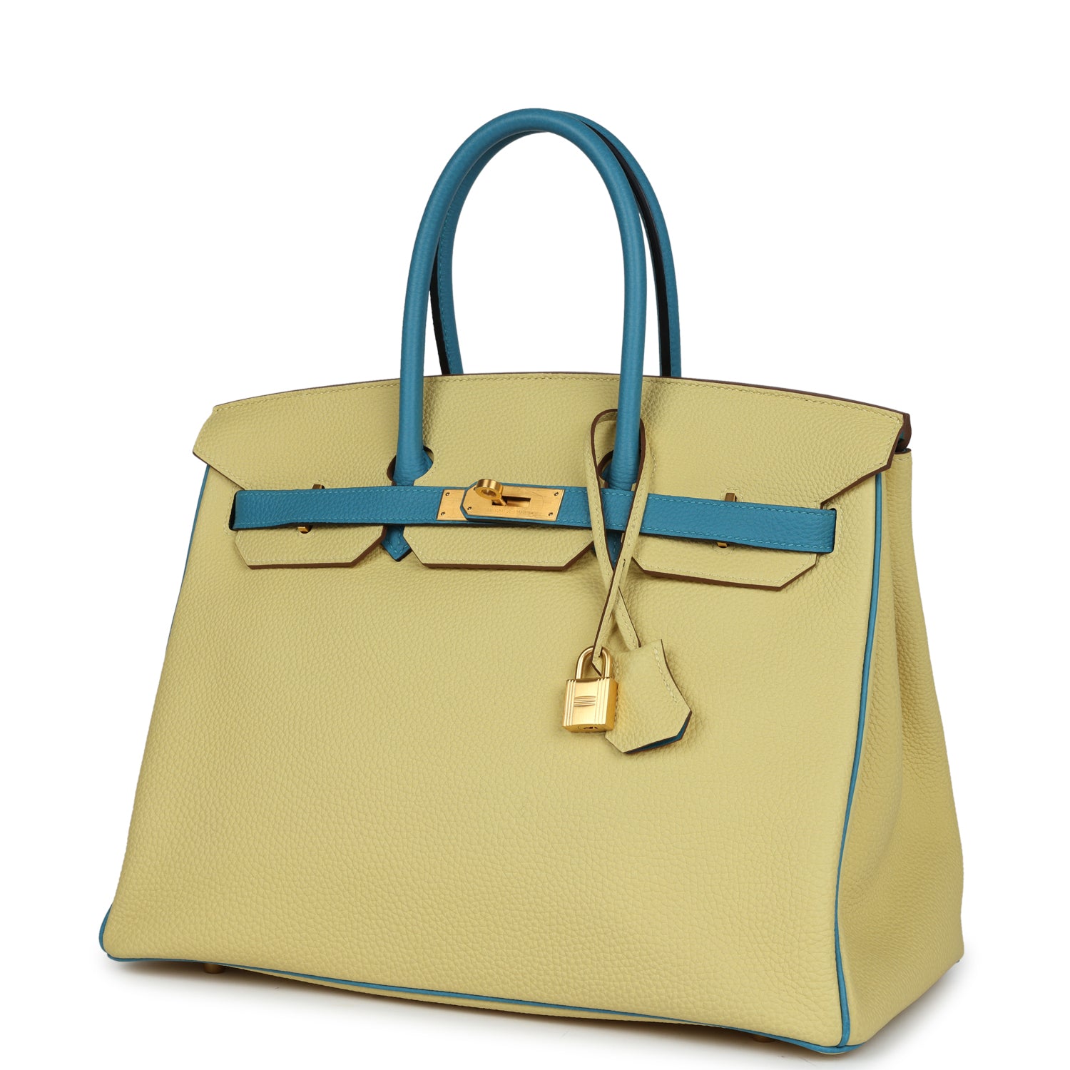 HMS Special Order (HSS) Birkin 35 Jaune Poussin and Bleu Paradise Togo Brushed Gold Hardware