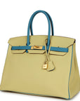 HMS Special Order (HSS) Birkin 35 Jaune Poussin and Bleu Paradise Togo Brushed Gold Hardware