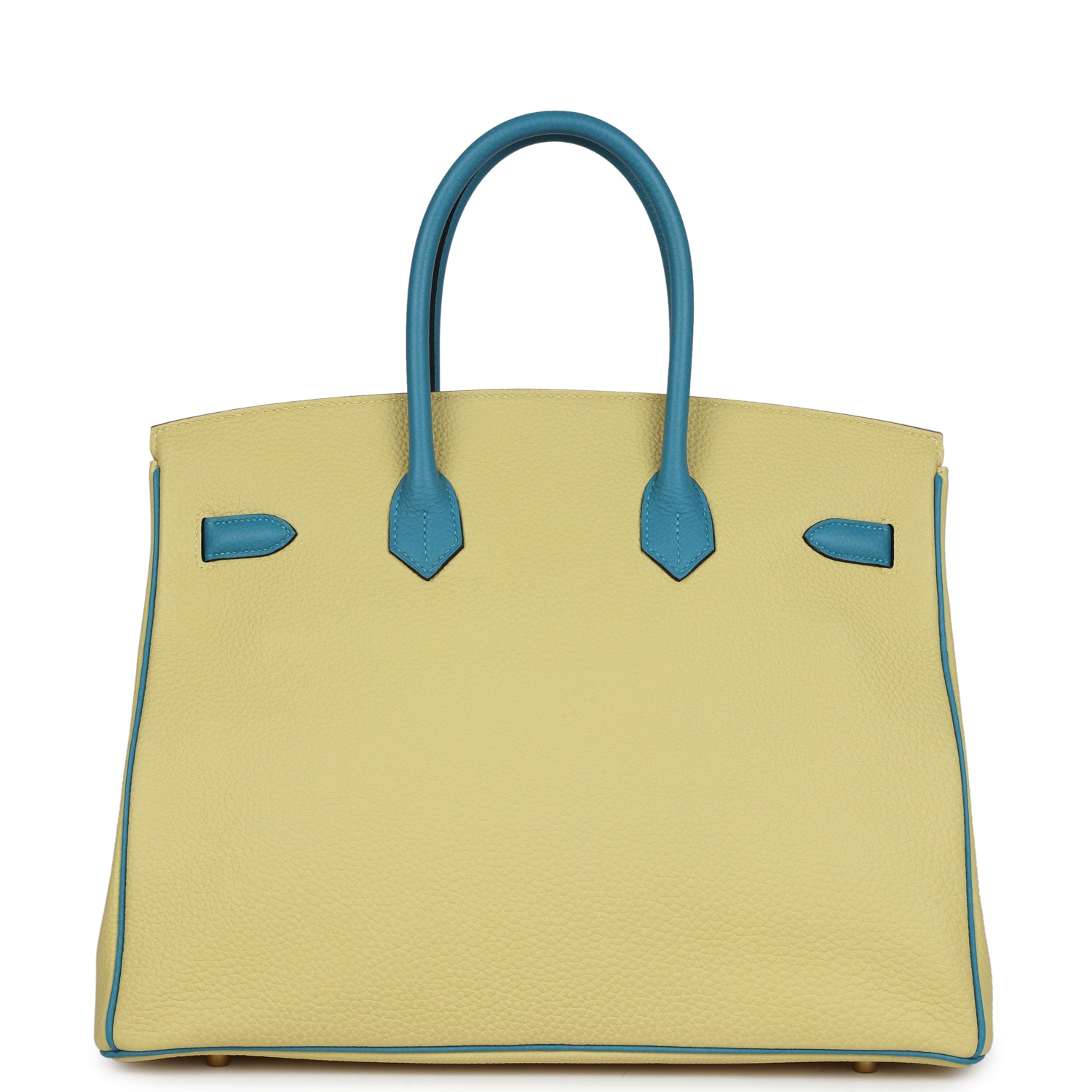 HMS Special Order (HSS) Birkin 35 Jaune Poussin and Bleu Paradise Togo Brushed Gold Hardware