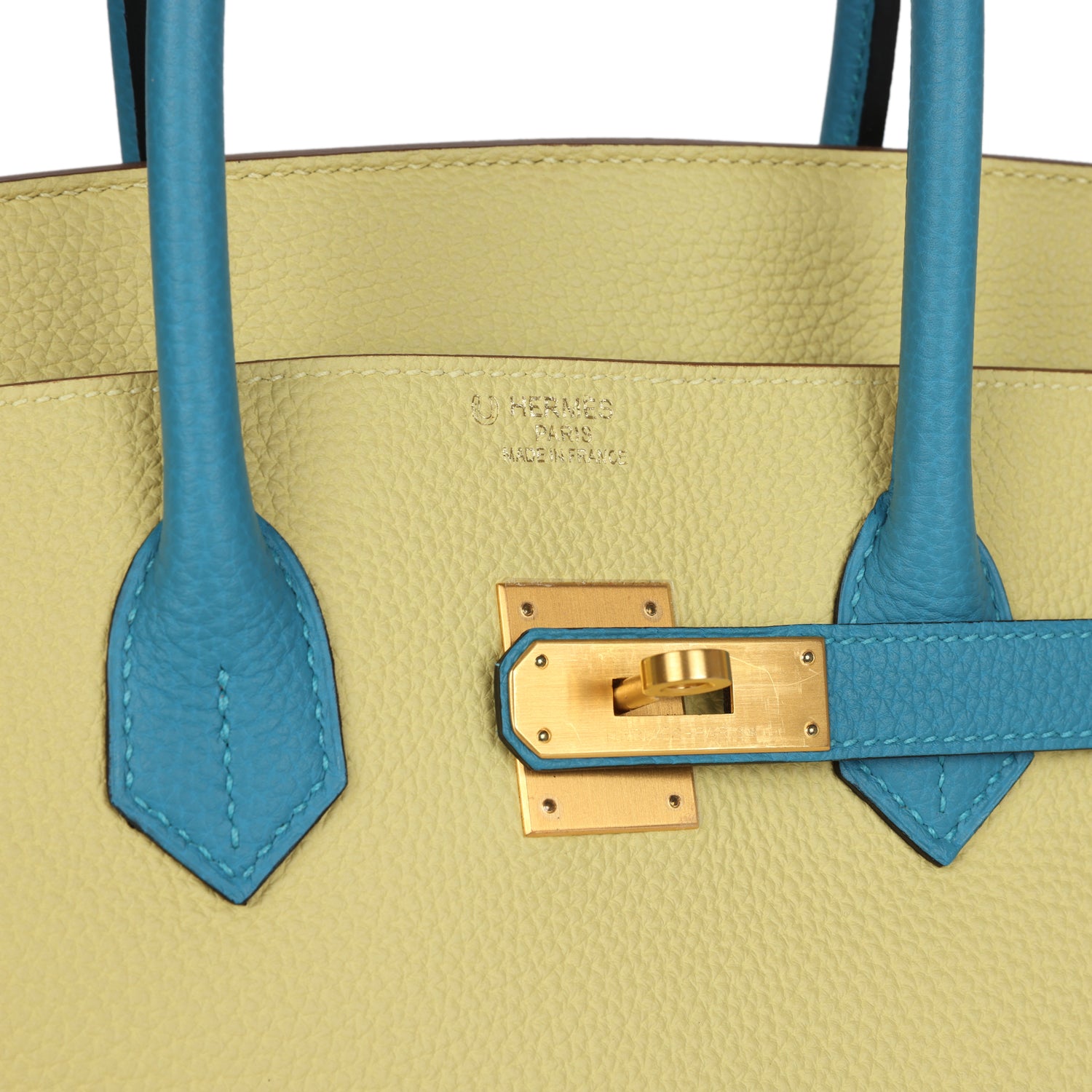 HMS Special Order (HSS) Birkin 35 Jaune Poussin and Bleu Paradise Togo Brushed Gold Hardware
