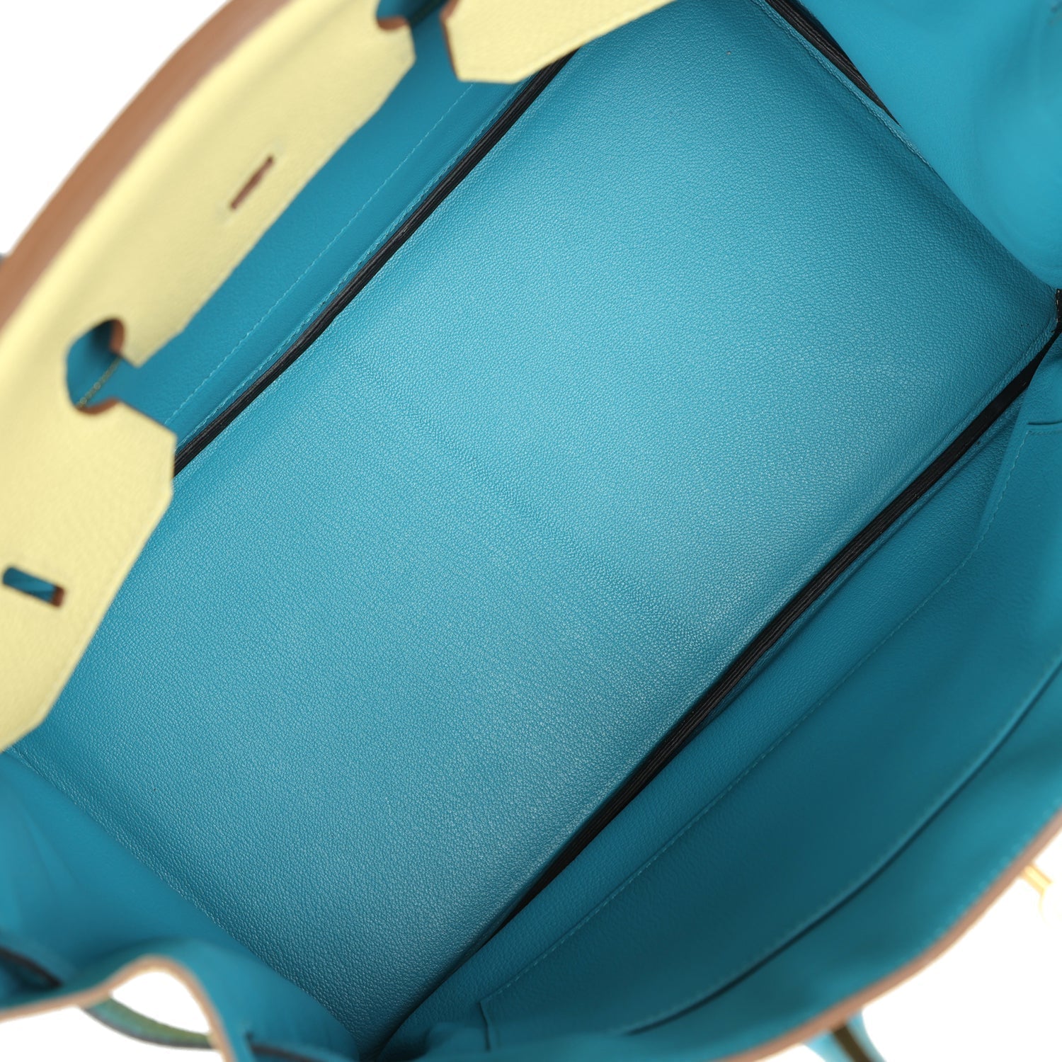 HMS Special Order (HSS) Birkin 35 Jaune Poussin and Bleu Paradise Togo Brushed Gold Hardware