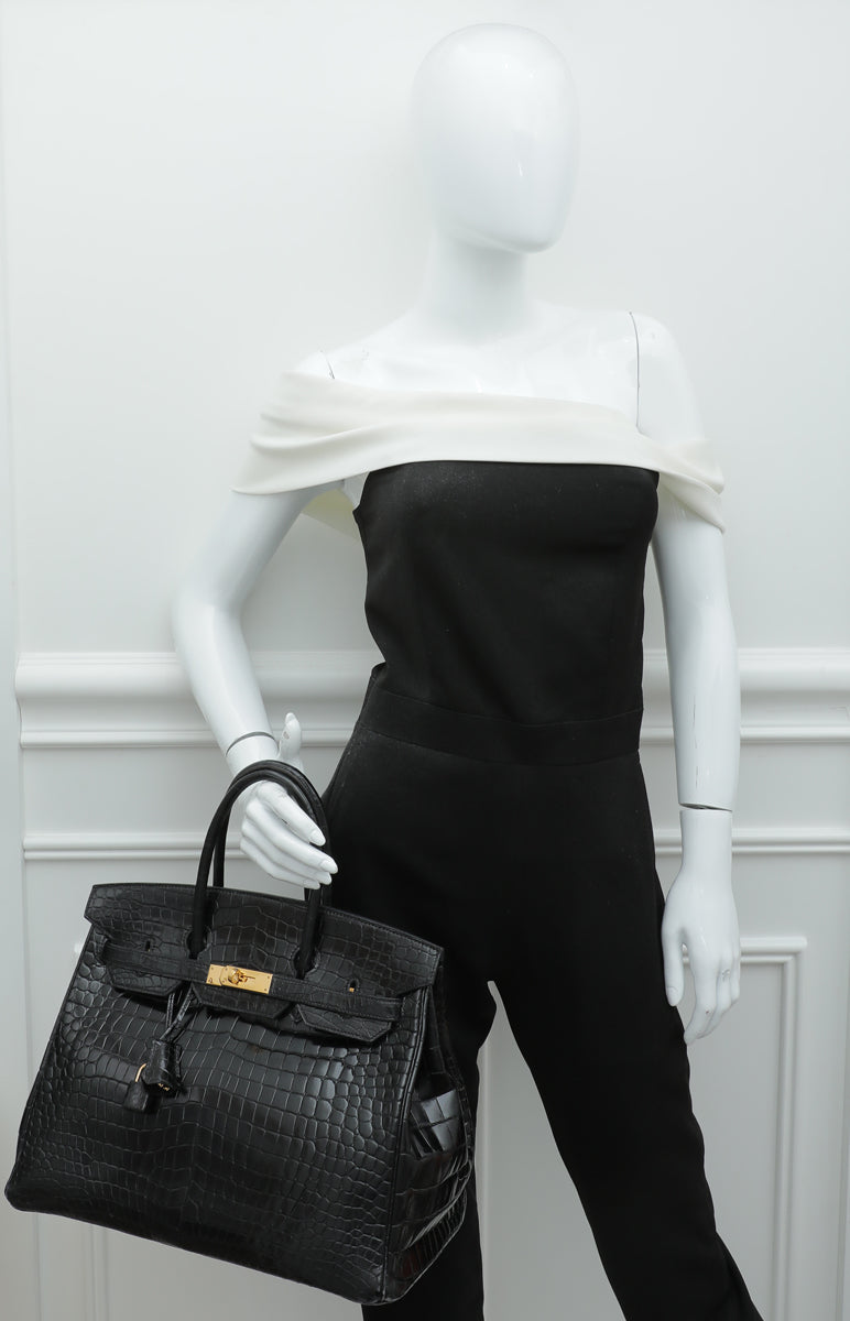 HMS Noir Crocodile Porosus Birkin 35 Bag