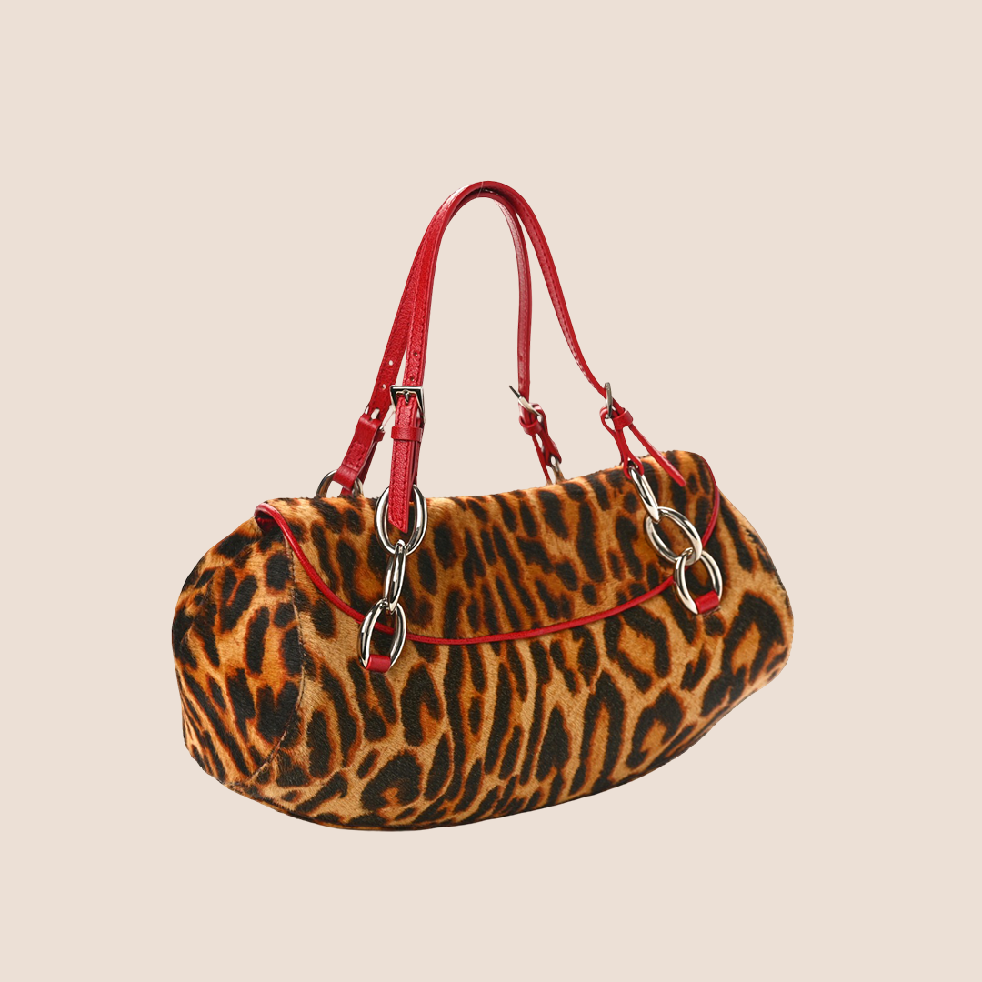 CHRISTIAN D1OR 2004 LEOPARD PRINT DIVA SHOULDER BAG