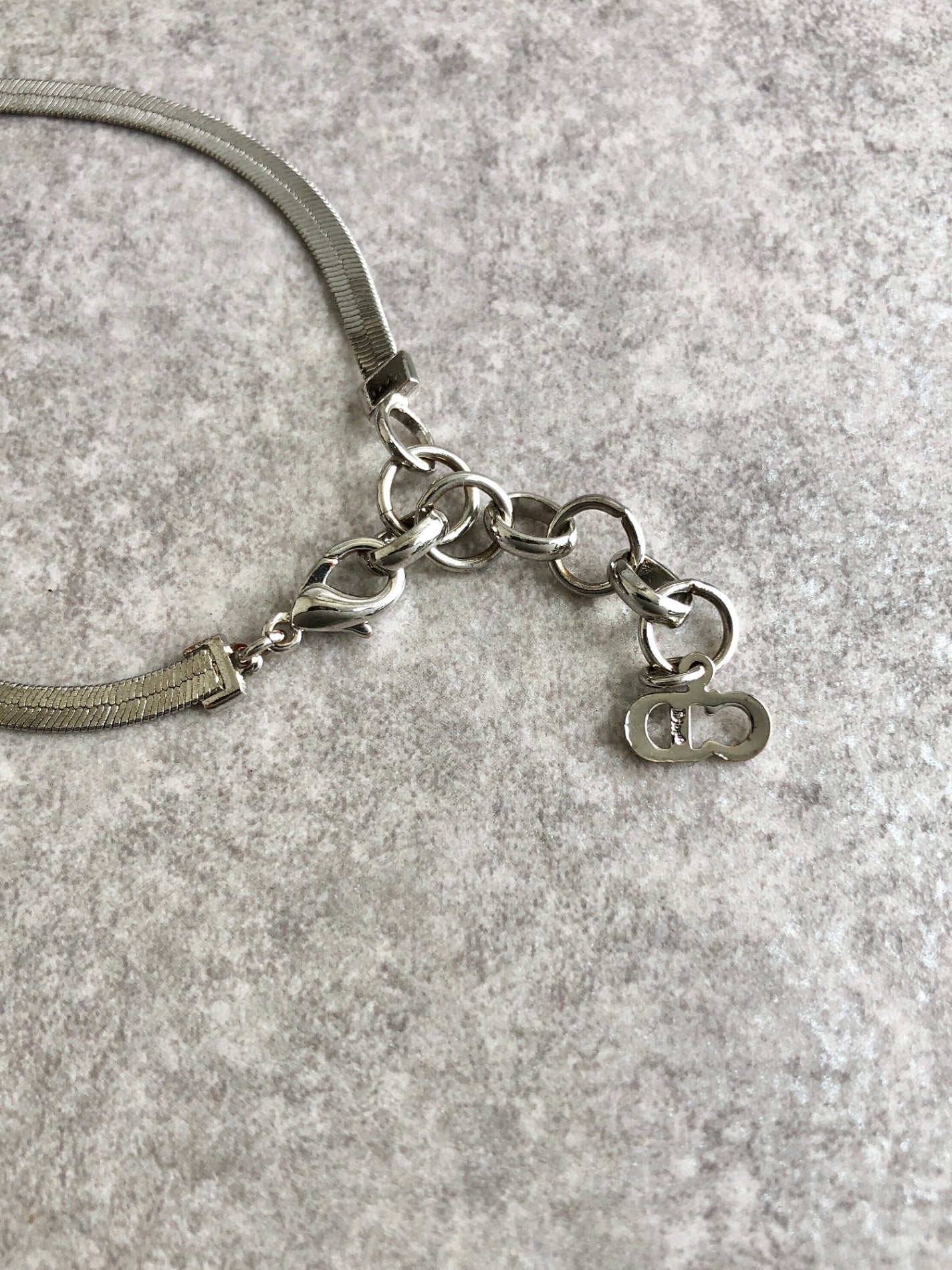 Christian D1OR CD Logo Ribbon Motif Bracelet Silver Vintage p5ds86