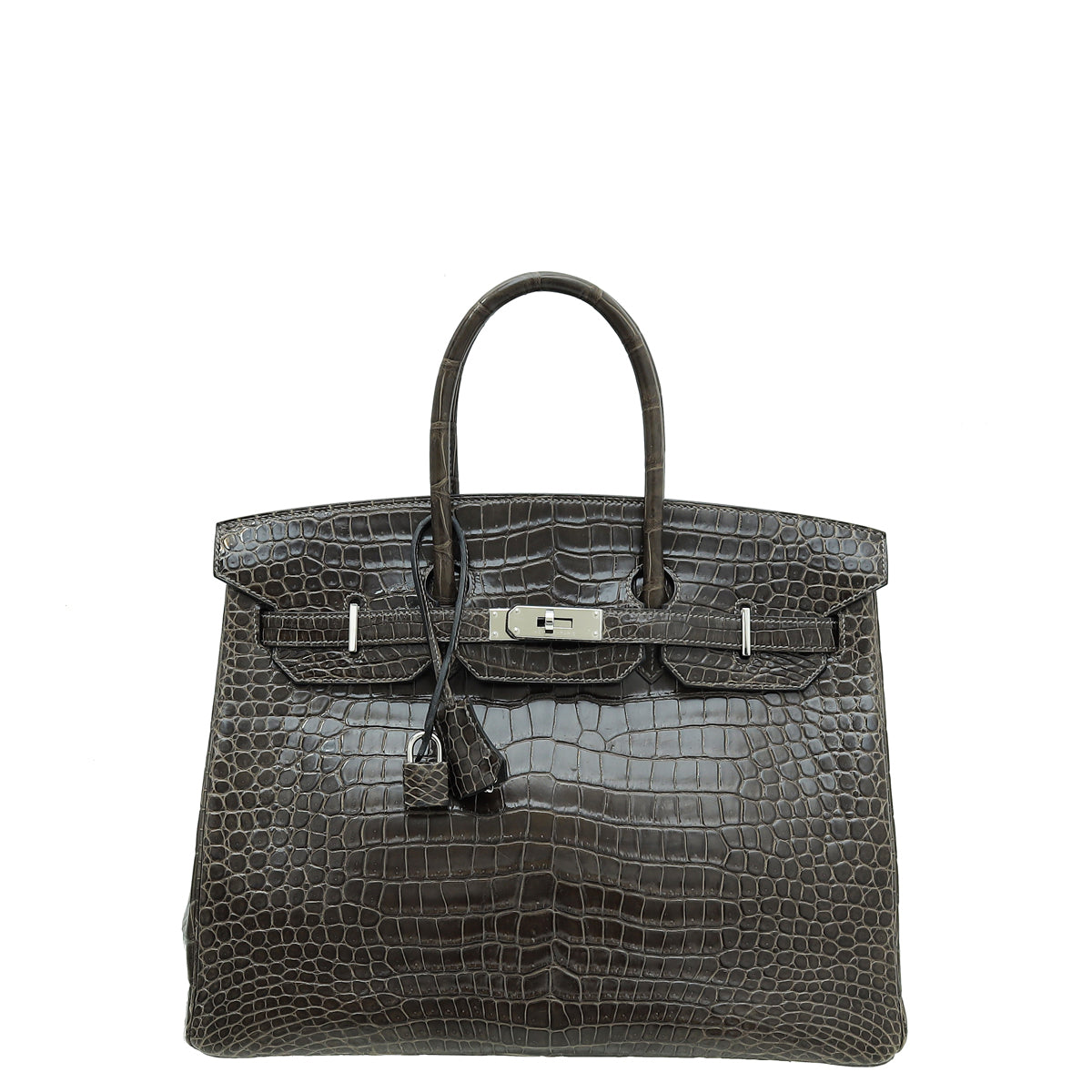 HMS Gris Tourterelle Porosus Crocodile Birkin 35 Bag