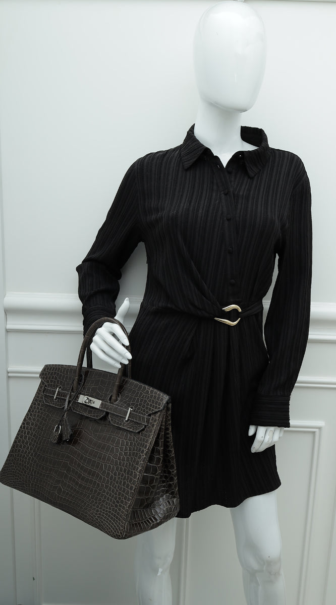 HMS Gris Tourterelle Porosus Crocodile Birkin 35 Bag