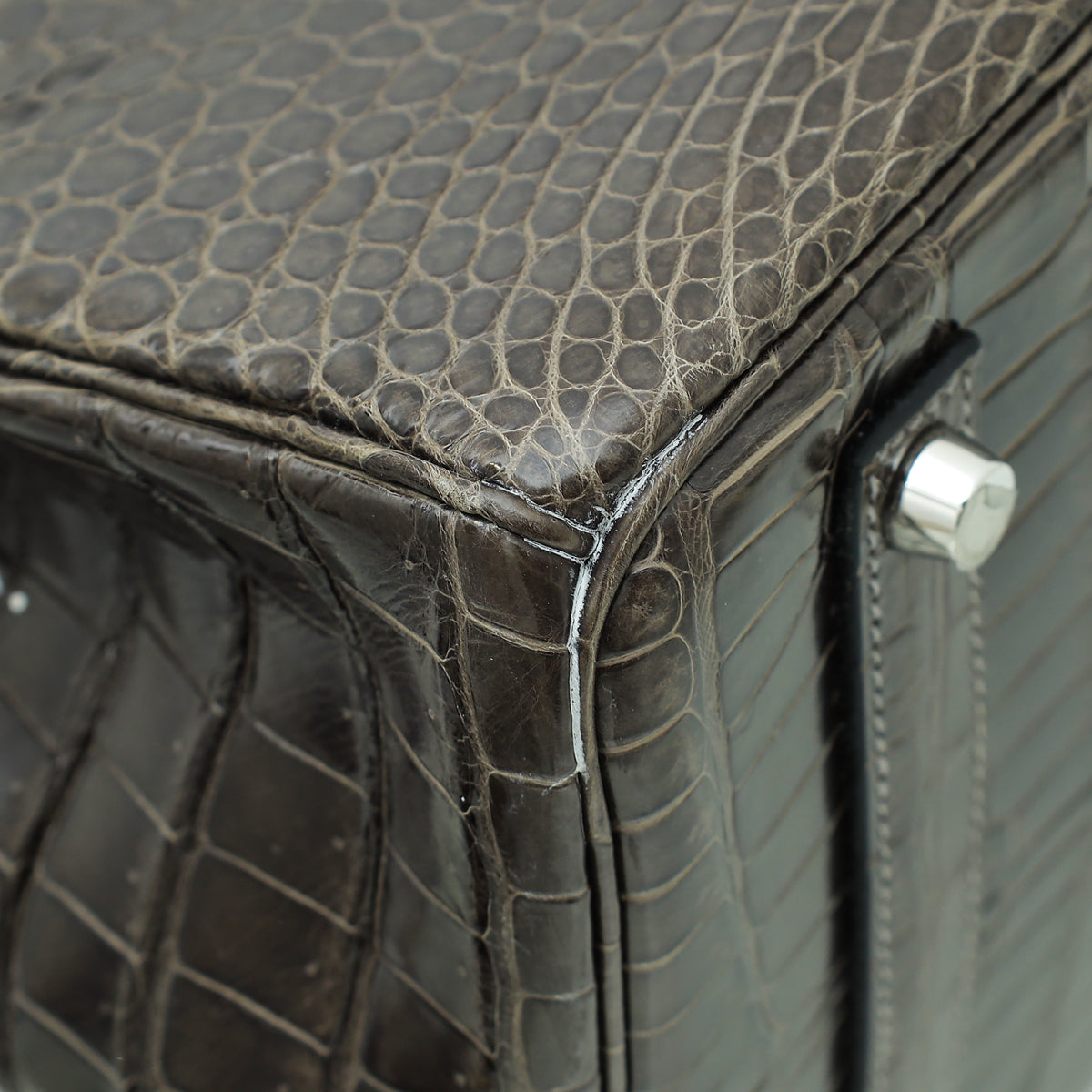 HMS Gris Tourterelle Porosus Crocodile Birkin 35 Bag