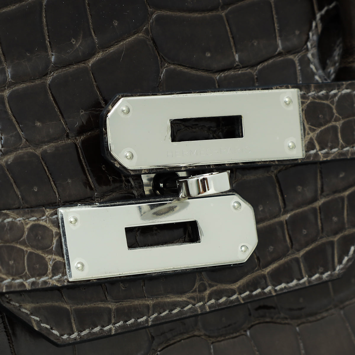 HMS Gris Tourterelle Porosus Crocodile Birkin 35 Bag