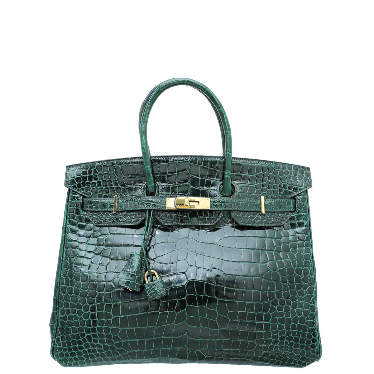 HMS Vert Emerald Shiny Crocodile Porosus Birkin 35 Bag