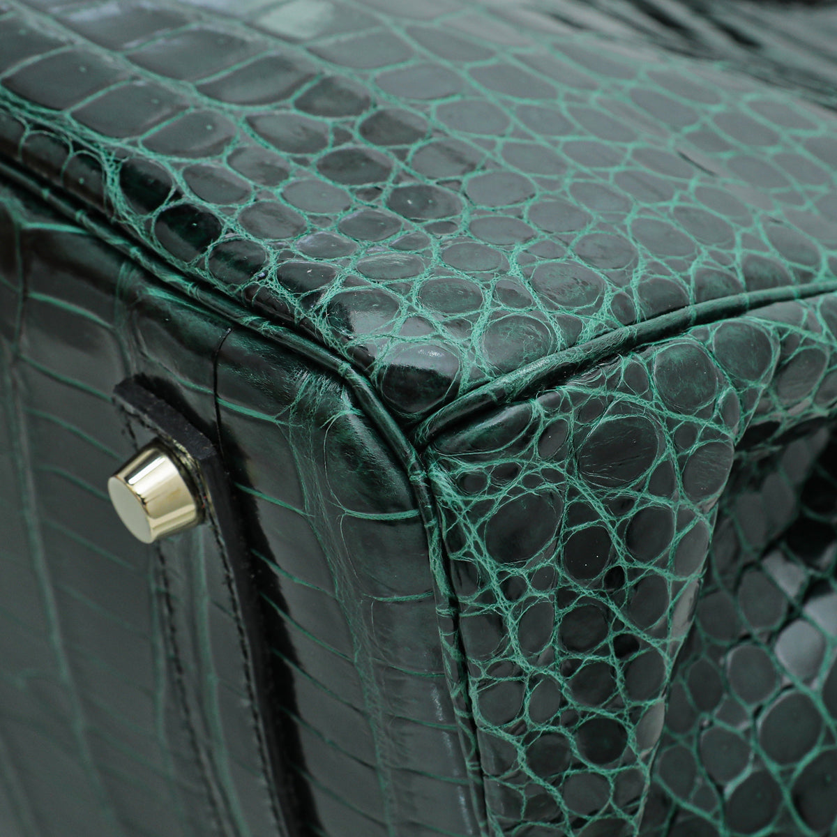 HMS Vert Emerald Shiny Crocodile Porosus Birkin 35 Bag