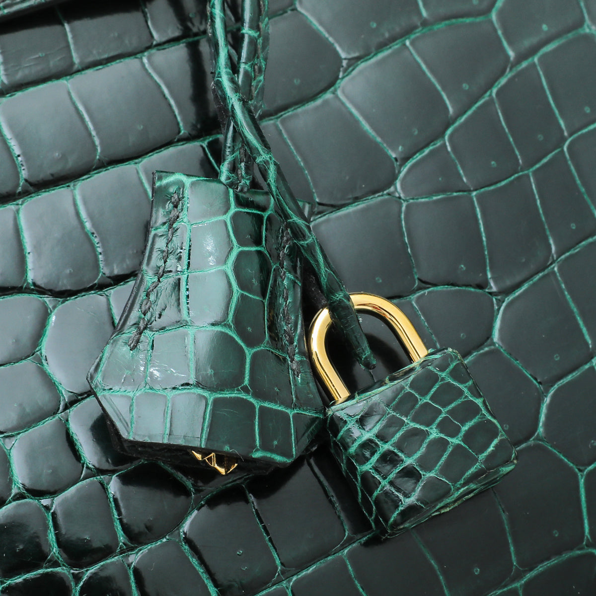 HMS Vert Emerald Shiny Crocodile Porosus Birkin 35 Bag