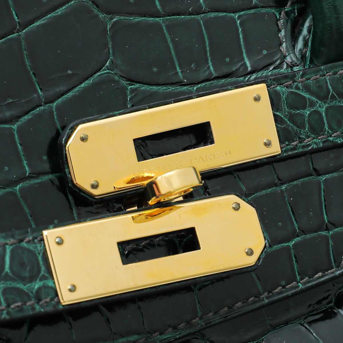 HMS Vert Emerald Shiny Crocodile Porosus Birkin 35 Bag