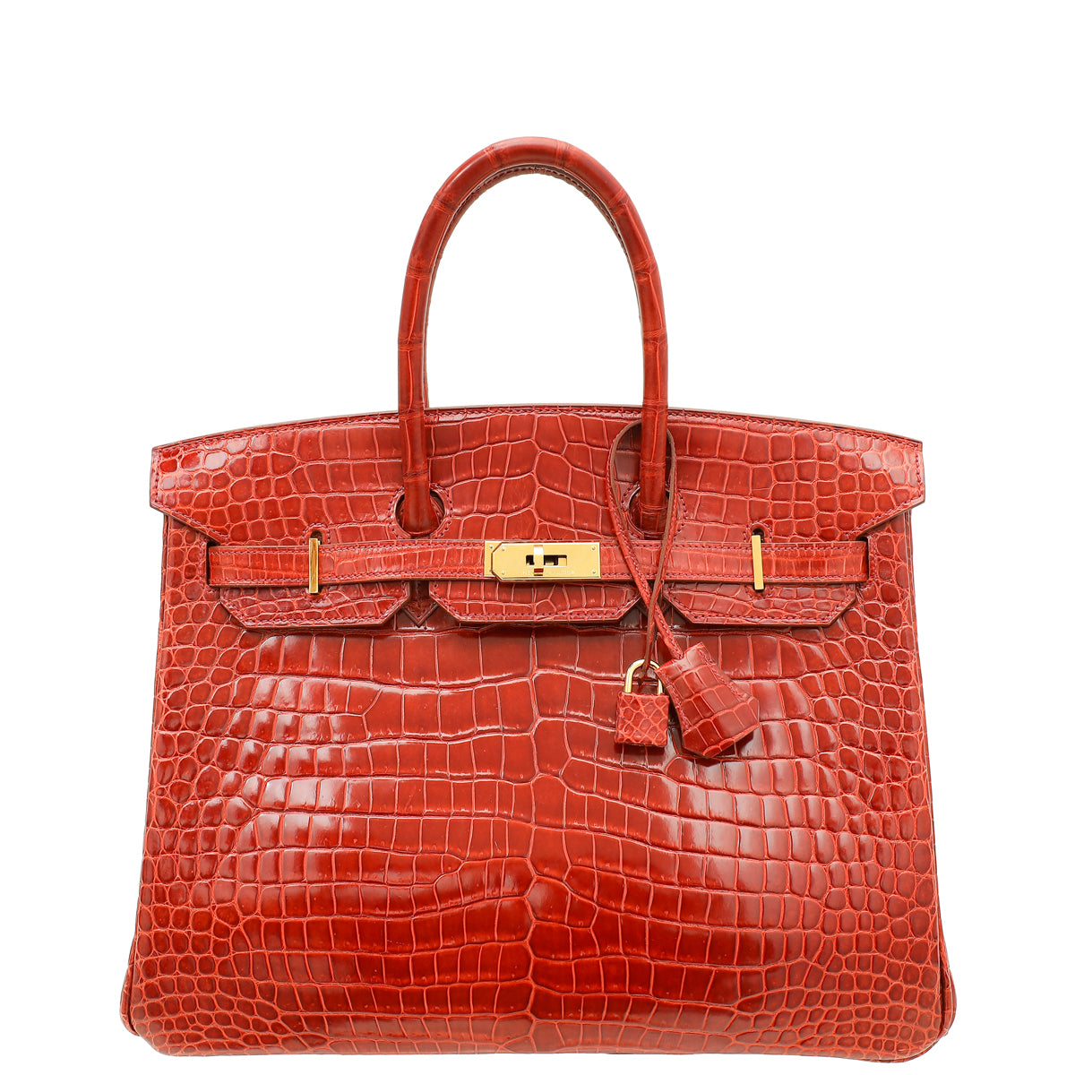 HMS Lisse Rouge H Shiny Crocodile Porosus Birkin 35 Bag