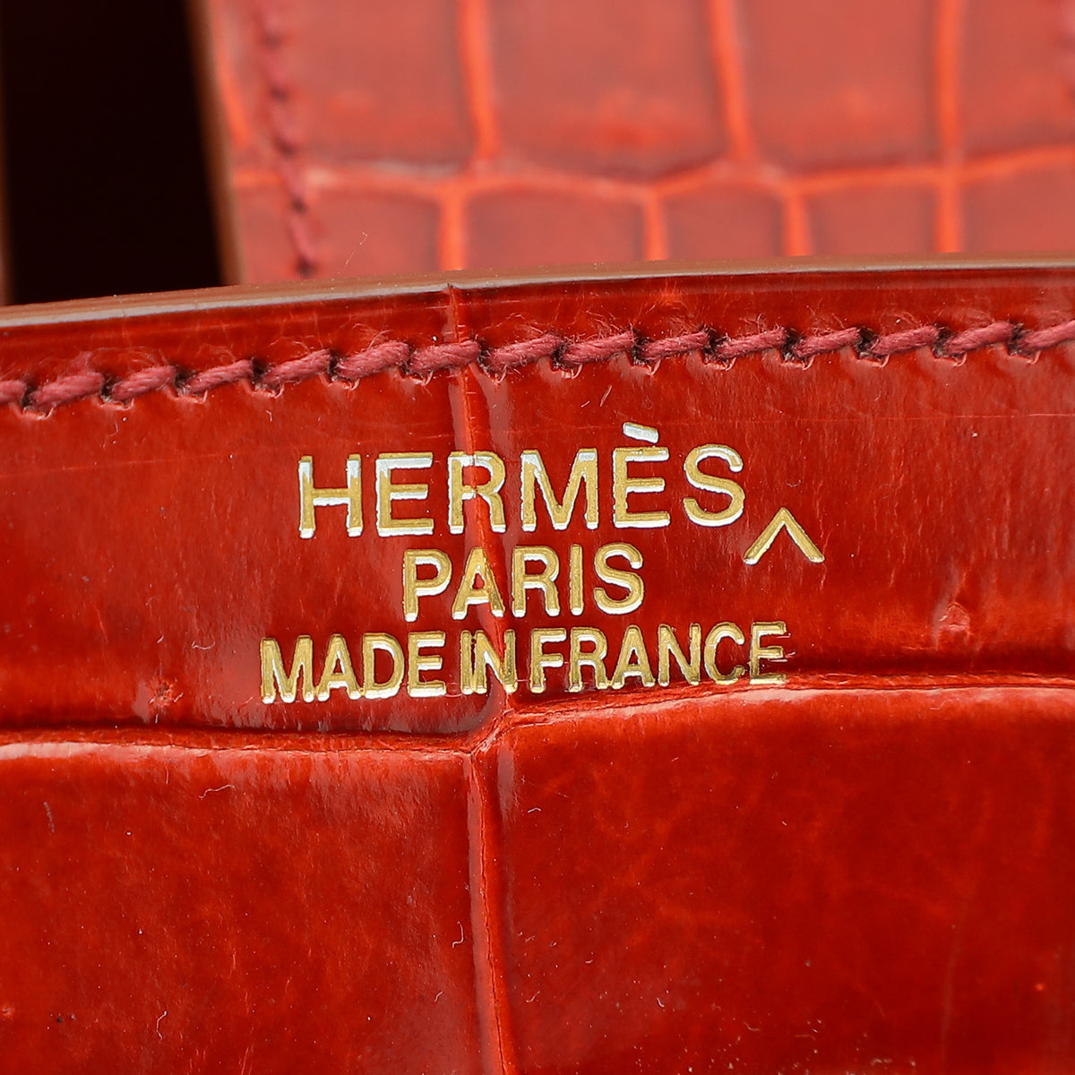 HMS Lisse Rouge H Shiny Crocodile Porosus Birkin 35 Bag