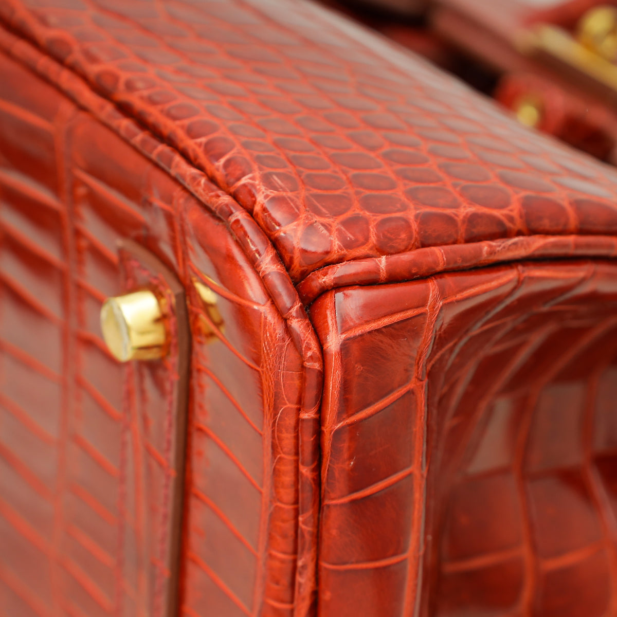 HMS Lisse Rouge H Shiny Crocodile Porosus Birkin 35 Bag