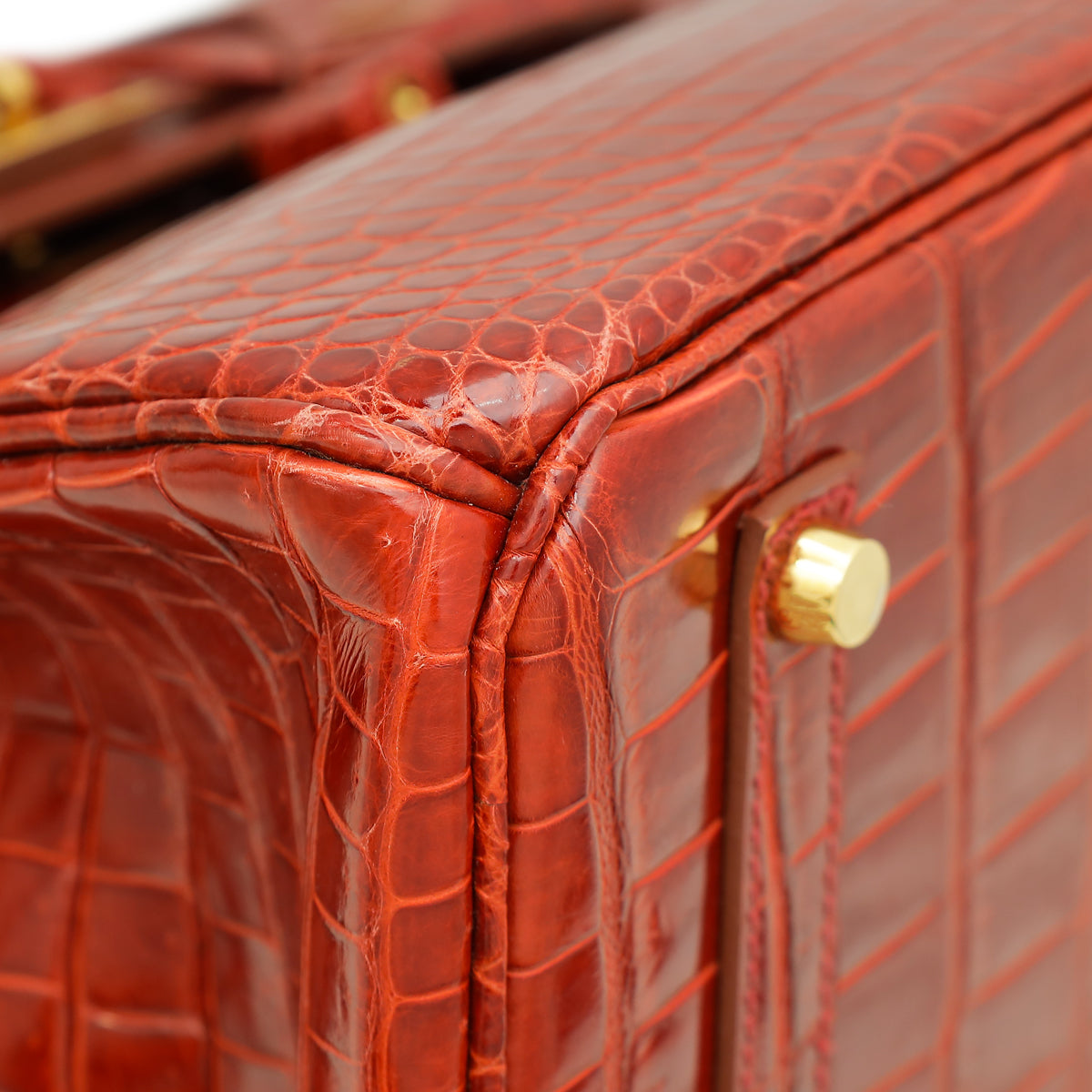 HMS Lisse Rouge H Shiny Crocodile Porosus Birkin 35 Bag