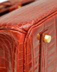 HMS Lisse Rouge H Shiny Crocodile Porosus Birkin 35 Bag