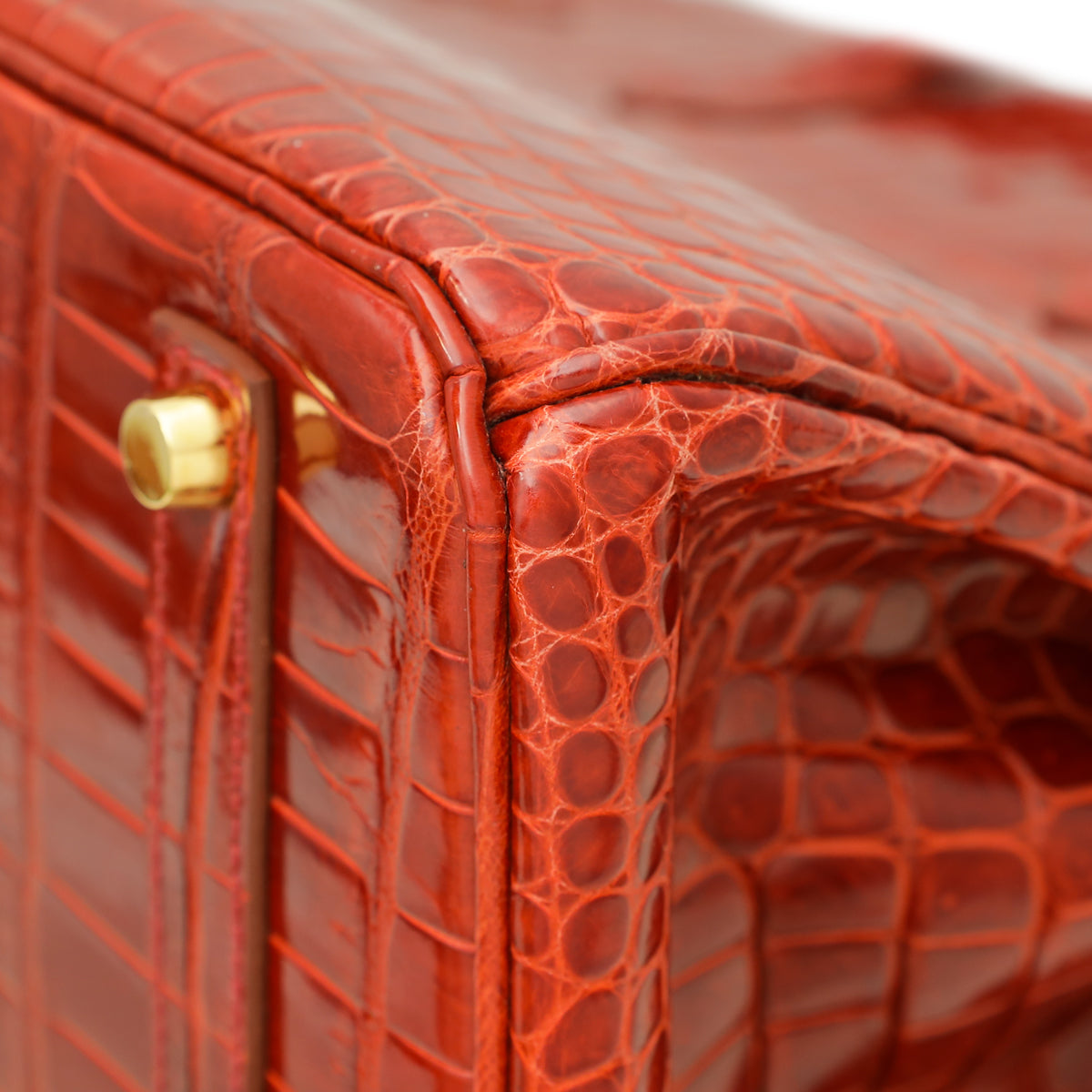 HMS Lisse Rouge H Shiny Crocodile Porosus Birkin 35 Bag