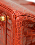 HMS Lisse Rouge H Shiny Crocodile Porosus Birkin 35 Bag