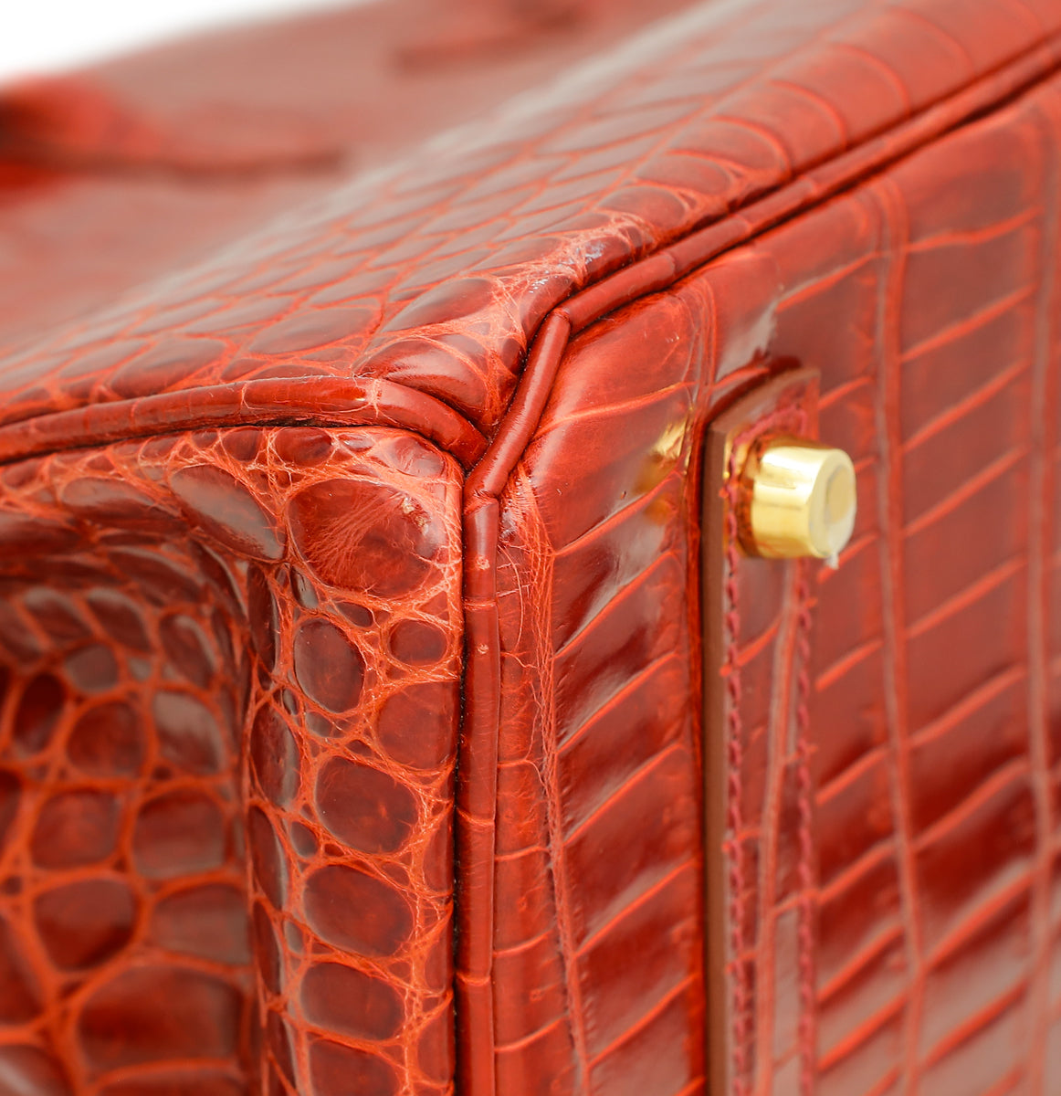 HMS Lisse Rouge H Shiny Crocodile Porosus Birkin 35 Bag