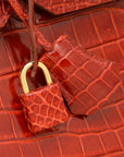HMS Lisse Rouge H Shiny Crocodile Porosus Birkin 35 Bag