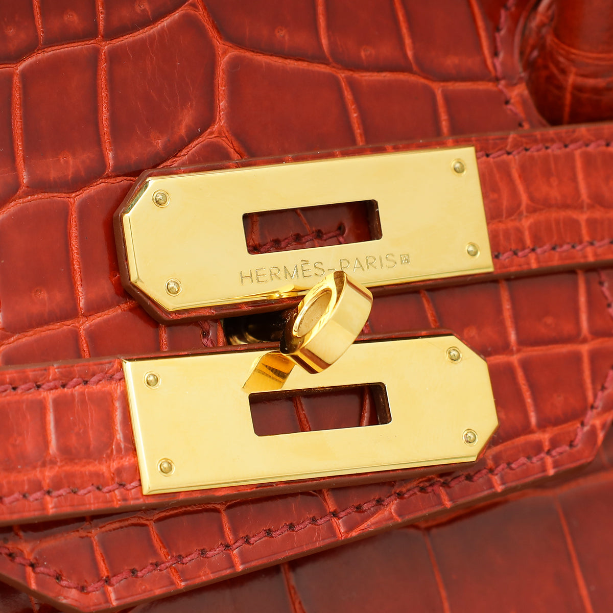HMS Lisse Rouge H Shiny Crocodile Porosus Birkin 35 Bag