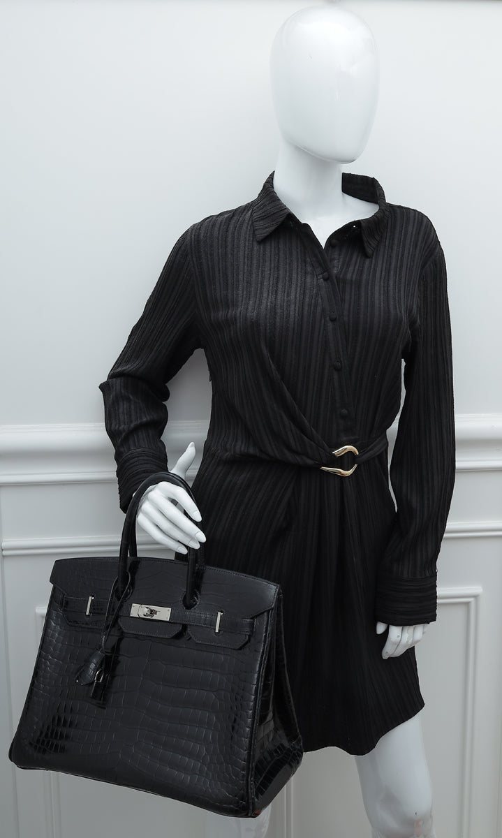 HMS Noir Crocodile Porosus Birkin 35 Bag
