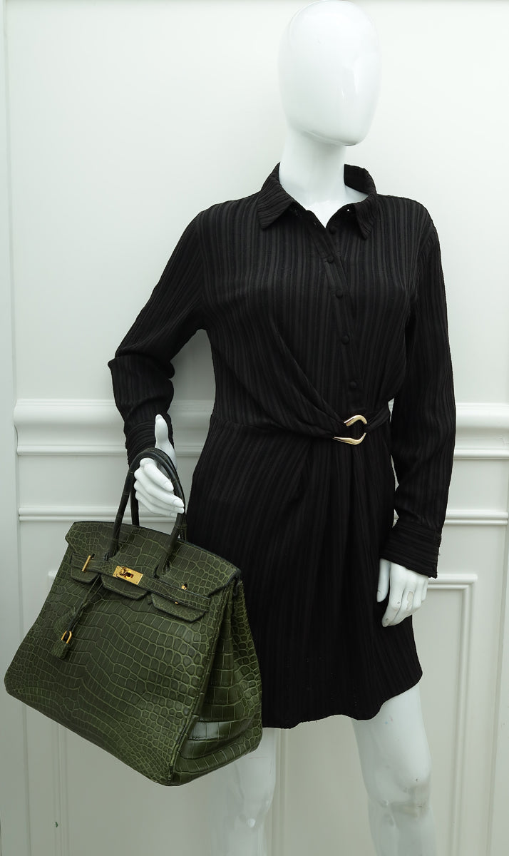 HMS Vert Veronese Matte Crocodile Porosus Birkin 35 Bag