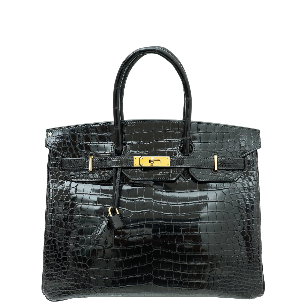 HMS Noir Shiny Crocodile Porosus Birkin 35 Bag