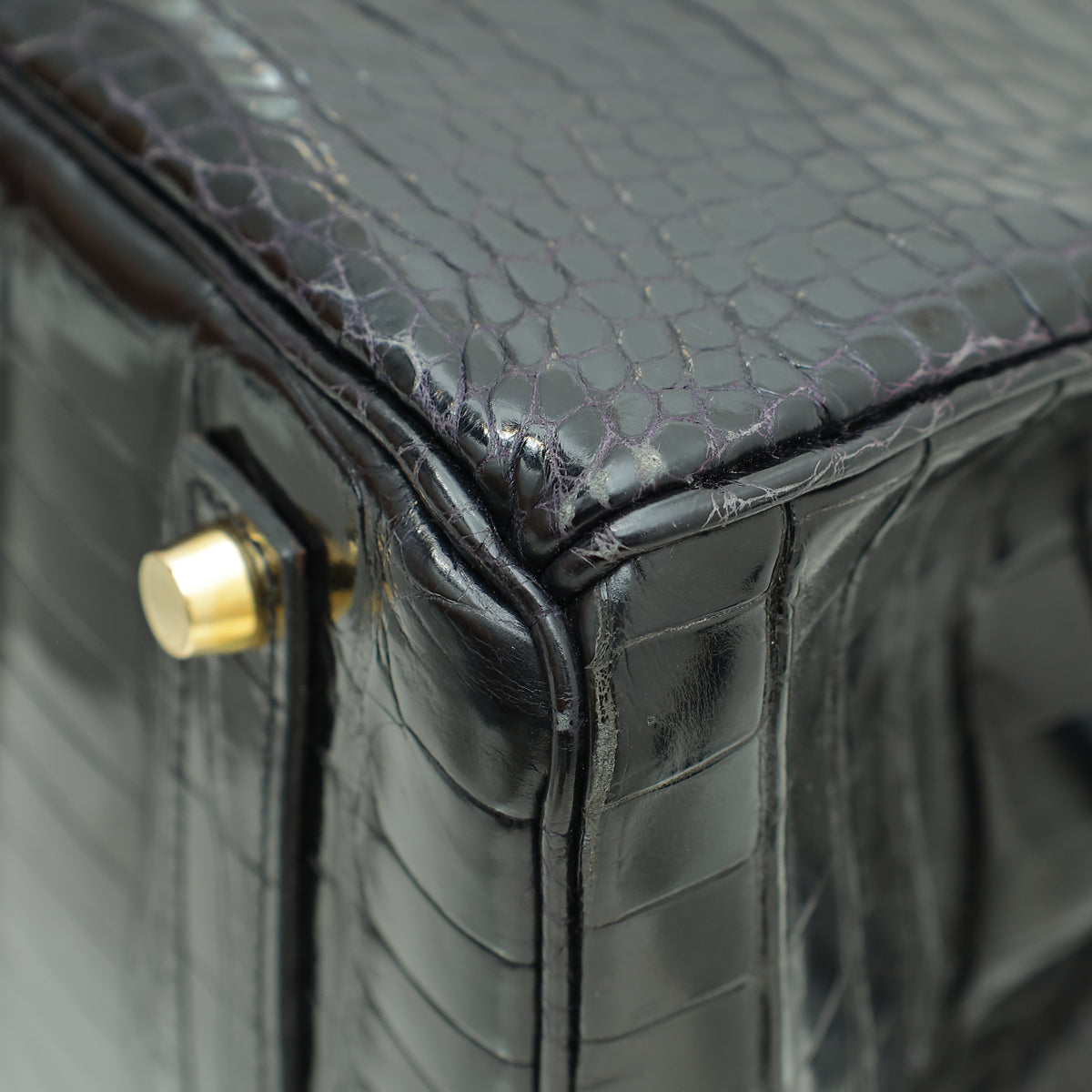 HMS Noir Shiny Crocodile Porosus Birkin 35 Bag