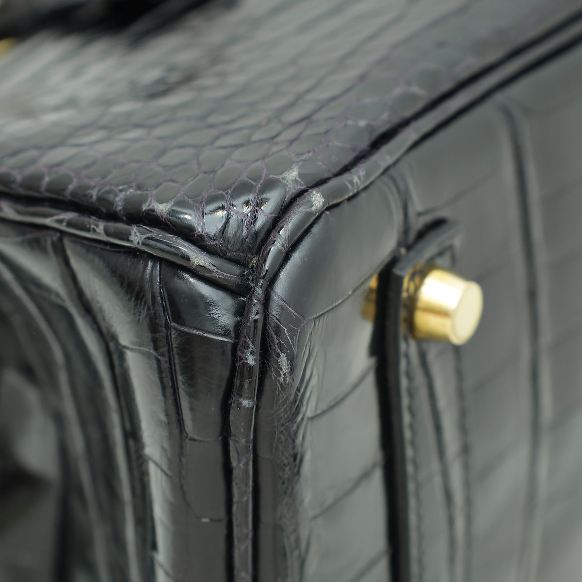 HMS Noir Shiny Crocodile Porosus Birkin 35 Bag