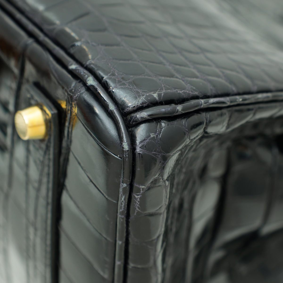 HMS Noir Shiny Crocodile Porosus Birkin 35 Bag