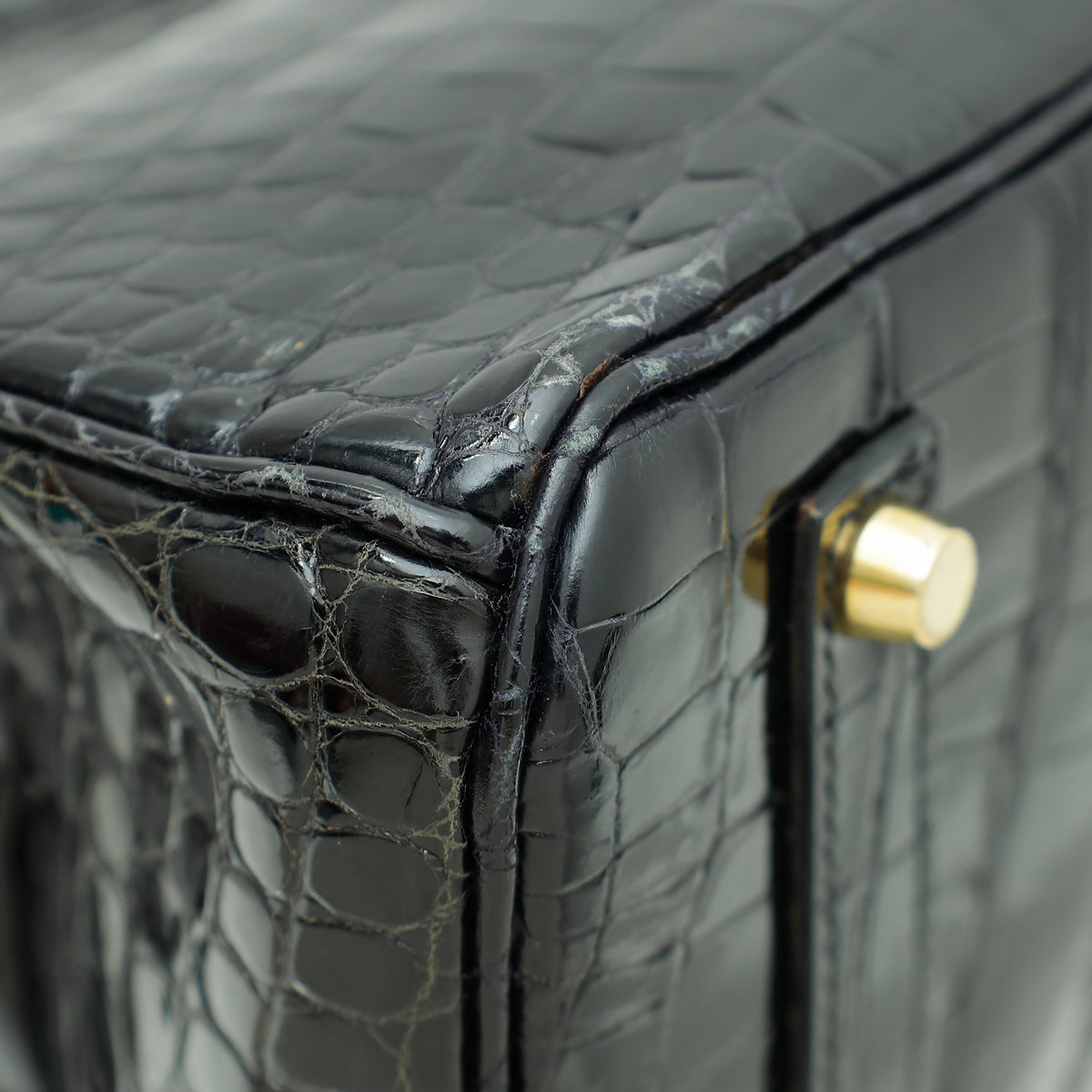 HMS Noir Shiny Crocodile Porosus Birkin 35 Bag