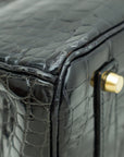 HMS Noir Shiny Crocodile Porosus Birkin 35 Bag