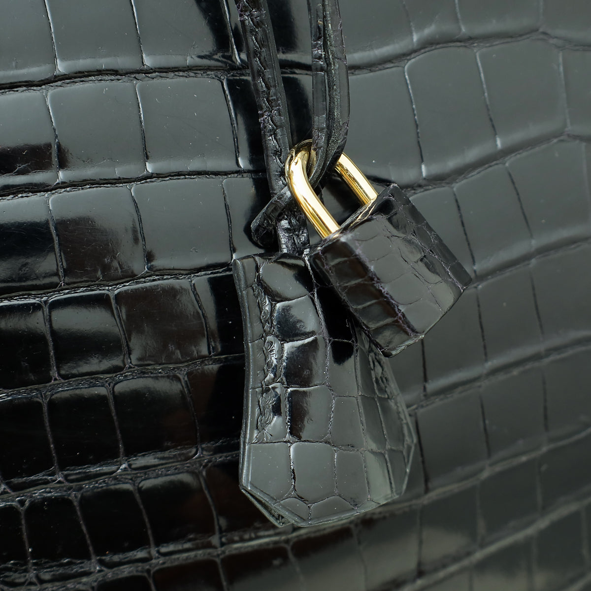 HMS Noir Shiny Crocodile Porosus Birkin 35 Bag