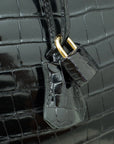 HMS Noir Shiny Crocodile Porosus Birkin 35 Bag