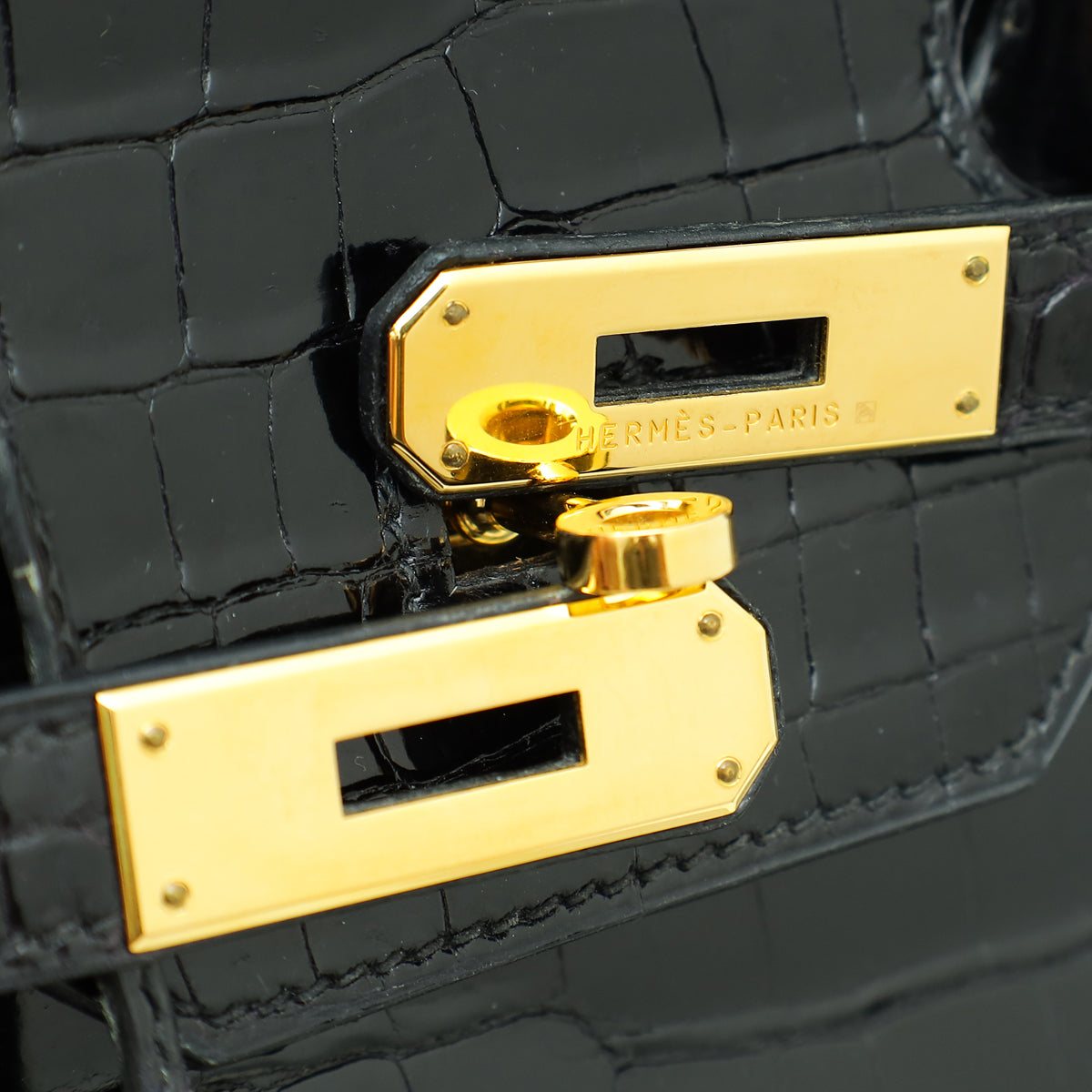 HMS Noir Shiny Crocodile Porosus Birkin 35 Bag