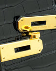 HMS Noir Shiny Crocodile Porosus Birkin 35 Bag