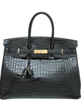 HMS Noir Crocodile Porosus Birkin 35 Bag