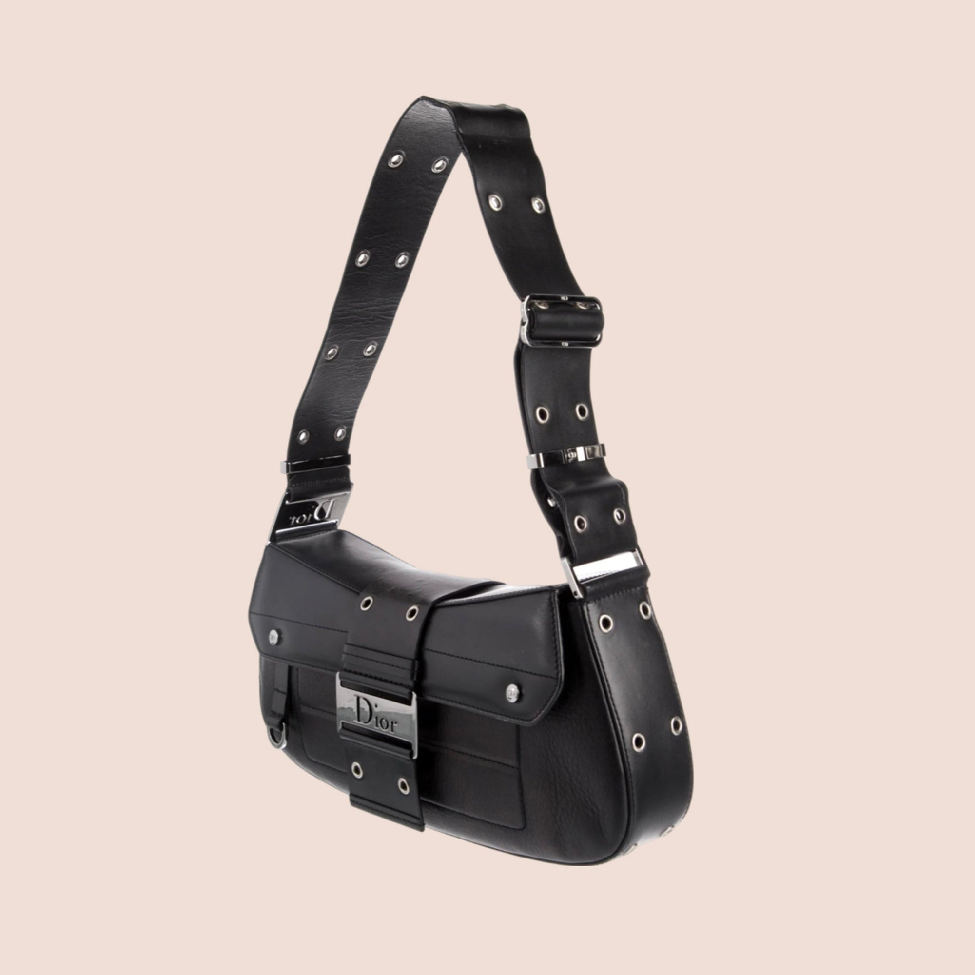 CHRISTIAN D1OR BLACK LEATHER STREET CHIC COLUMBUS BAG