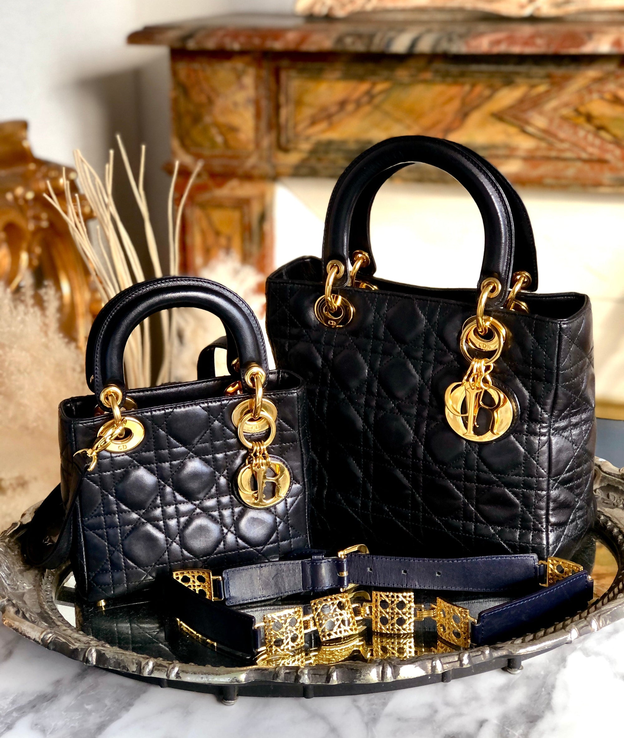 Christian D1OR Cannage Lady D1OR Leather Small Handbag Shoulder bag Black 7tgg5g