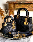 Christian D1OR Cannage Lady D1OR Leather Small Handbag Shoulder bag Black 7tgg5g