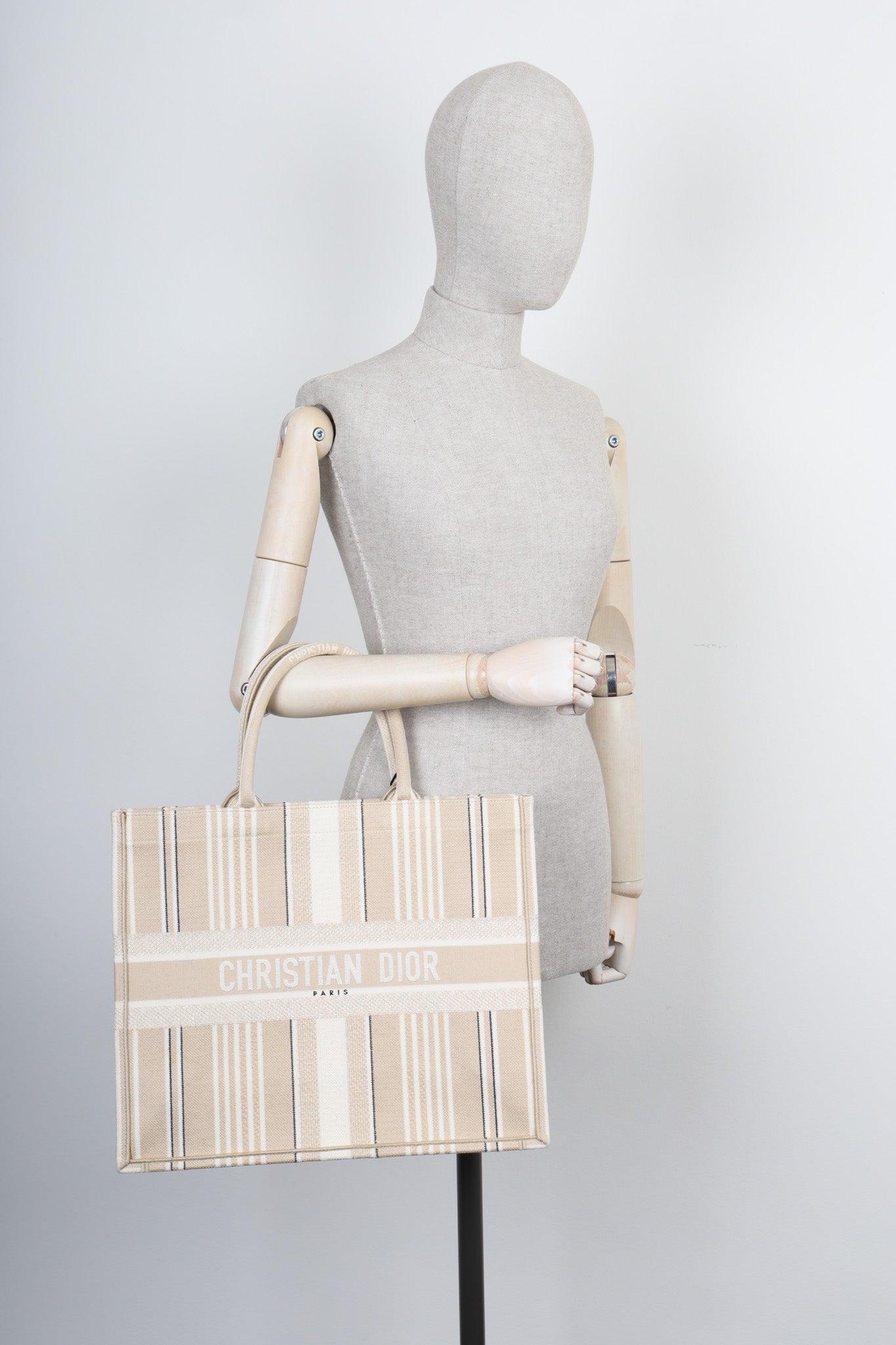 CHRISTIAN D1OR Book Tote Striped Ivory