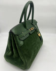 HMS Birkin 35 Suede / Togo Green Gold Hardware