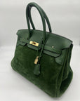 HMS Birkin 35 Suede / Togo Green Gold Hardware